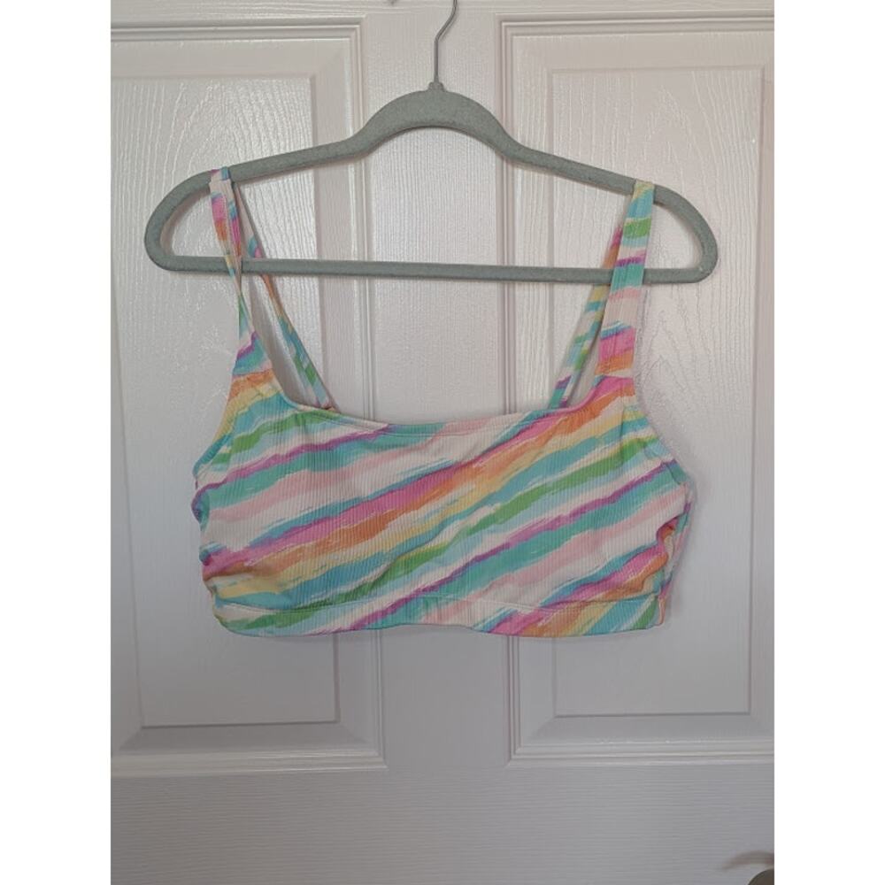 NWOT - Xhiliration 1x Rainbow pastel striped swim top